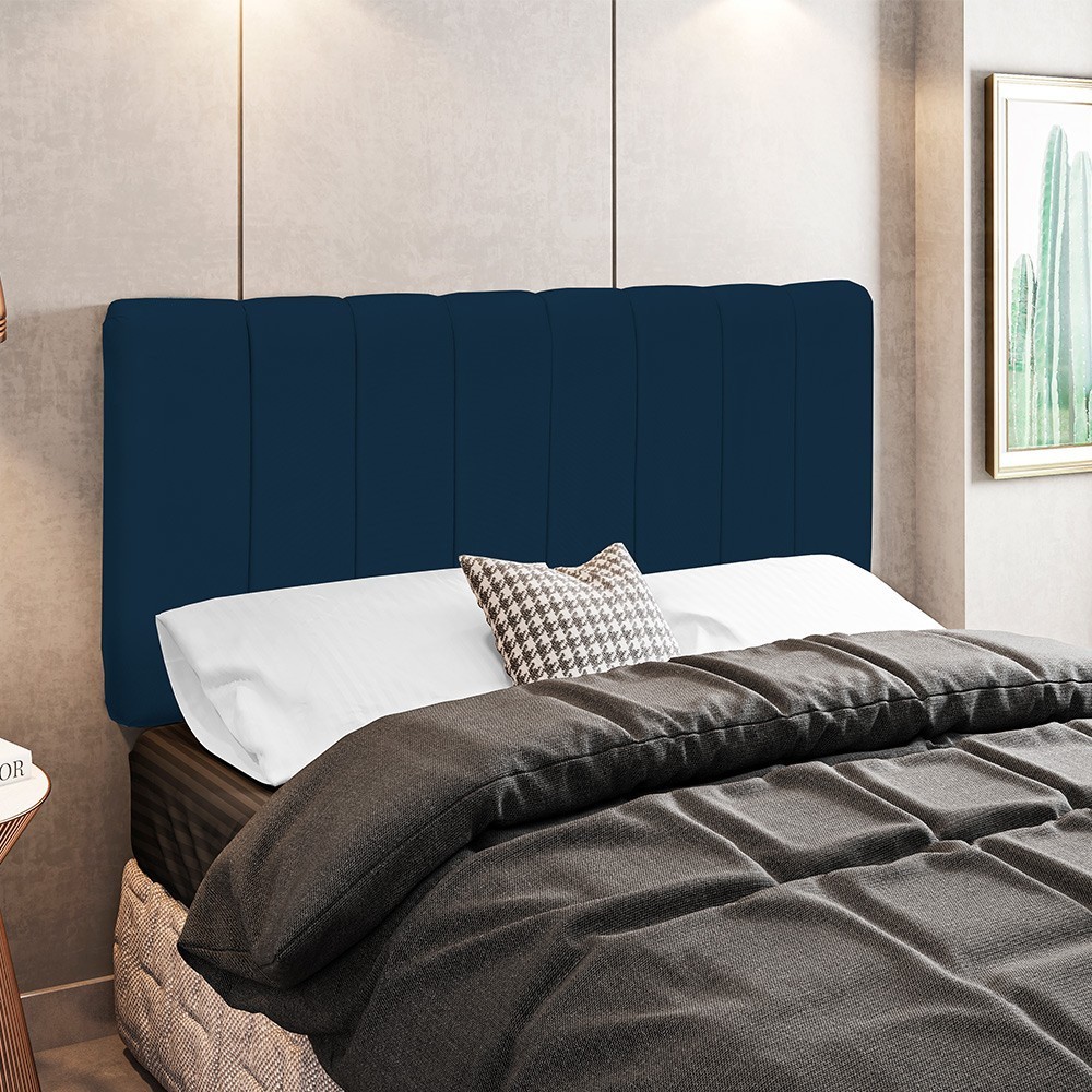 Cabeceira Cama Box Painel Casal 140 cm Dubai W01 Suede Azul Marinho - Lyam Decor