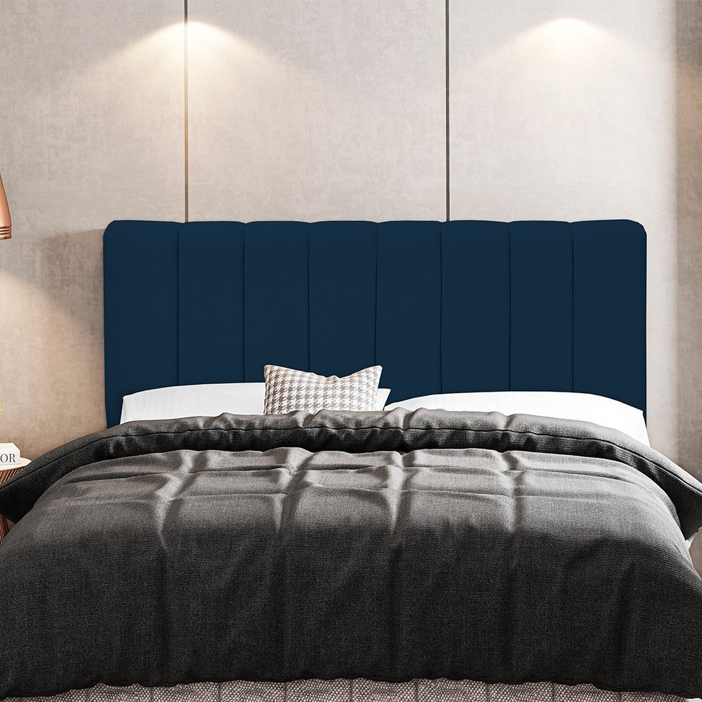 Cabeceira Cama Box Painel Casal 140 cm Dubai W01 Suede Azul Marinho - Lyam Decor