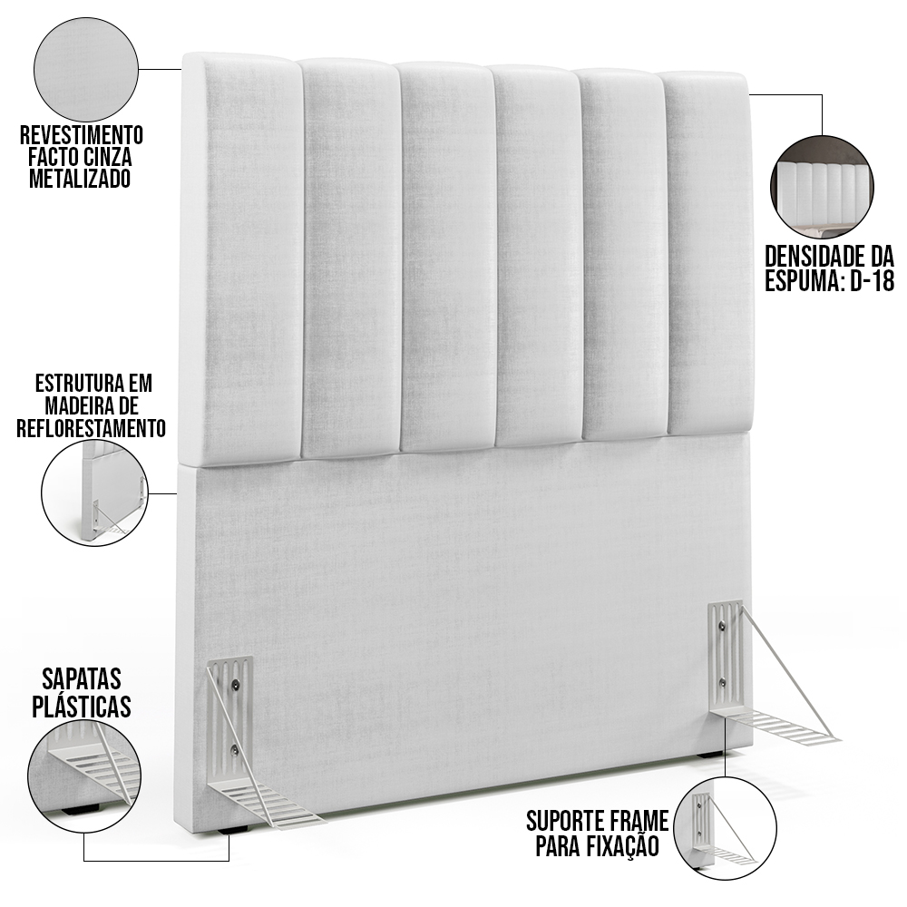 Cabeceira Cama Box Painel Solteiro 100 Cm Dália W01 Facto Cinza Metalizado - Lyam Decor