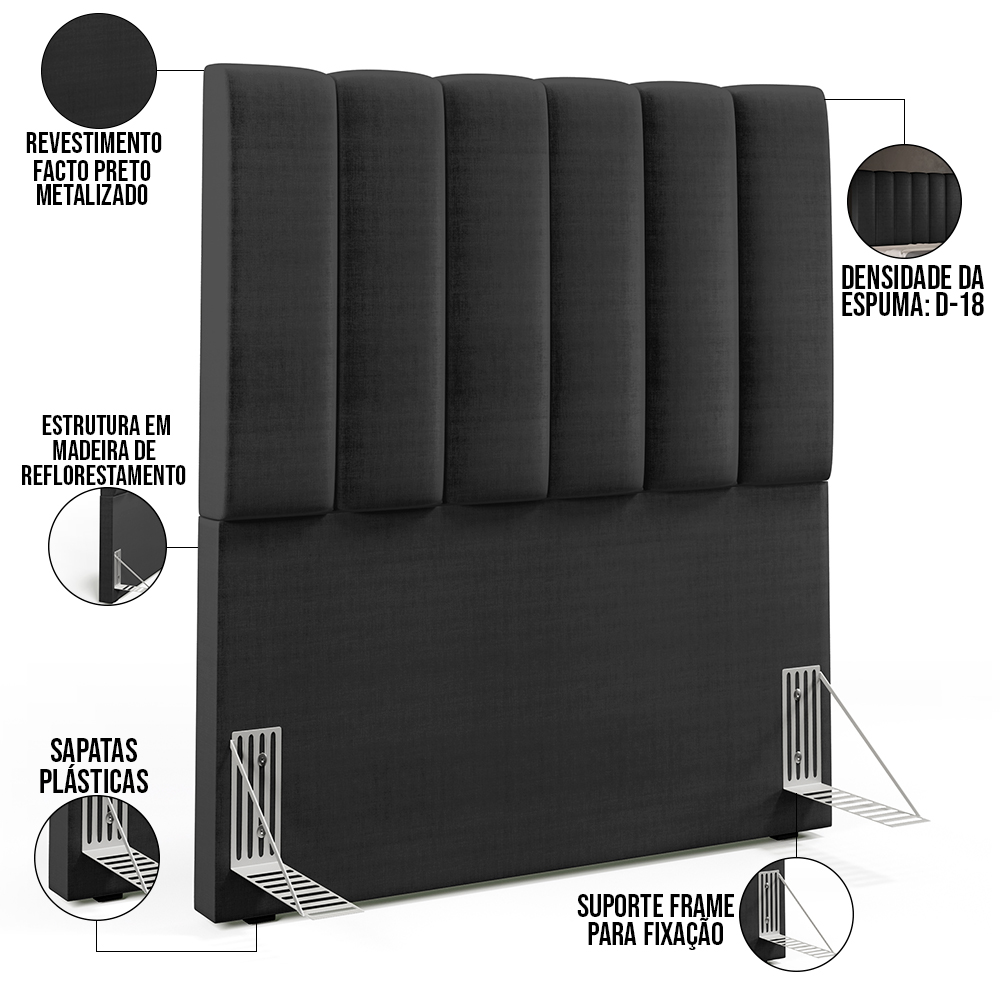 Cabeceira Cama Box Painel Solteiro 100 Cm Dália W01 Facto Preto Metalizado - Lyam Decor