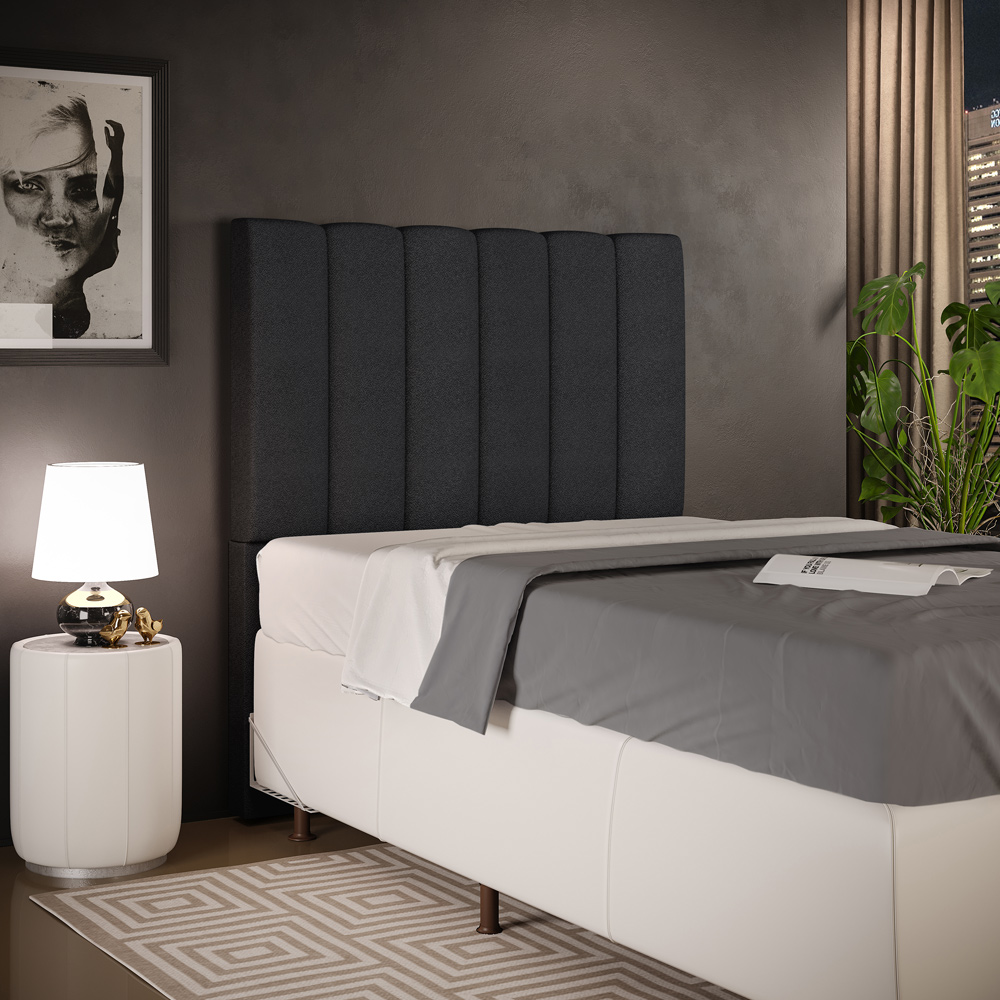 Cabeceira Cama Box Painel Solteiro 100 cm Dália W01 Poliéster Preto - Lyam