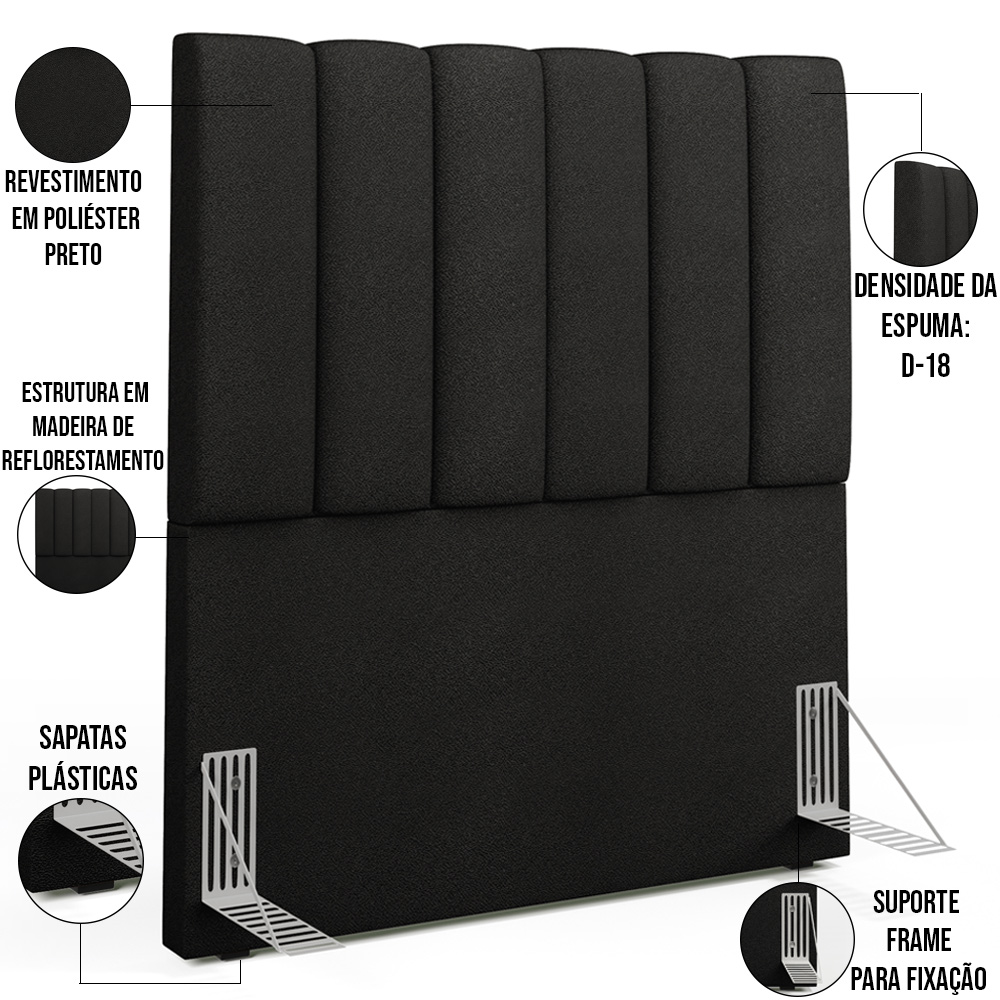 Cabeceira Cama Box Painel Solteiro 100 cm Dália W01 Poliéster Preto - Lyam