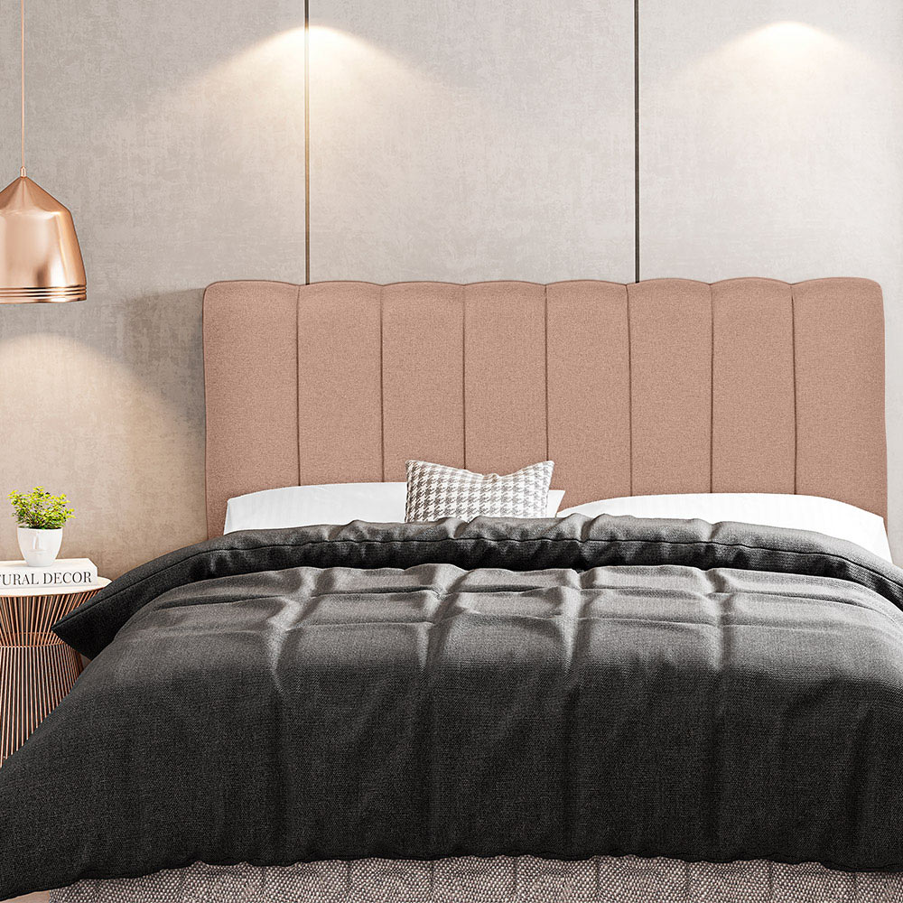 Cabeceira Cama Box Painel Solteiro 100 cm Dubai W01 Linho Rosê  - Lyam Decor