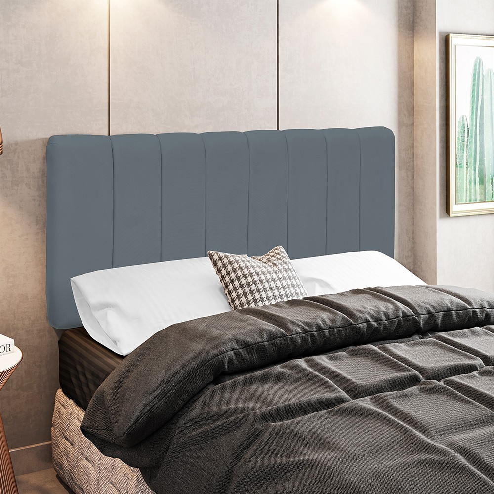 Cabeceira Cama Box Painel Solteiro 100 cm Dubai W01 Suede Cinza - Lyam Decor