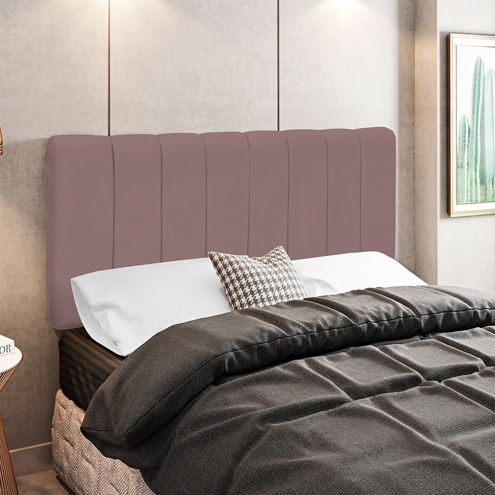 Cabeceira Cama Box Painel Solteiro 100 cm Dubai W01 Suede Rosê - Lyam Decor