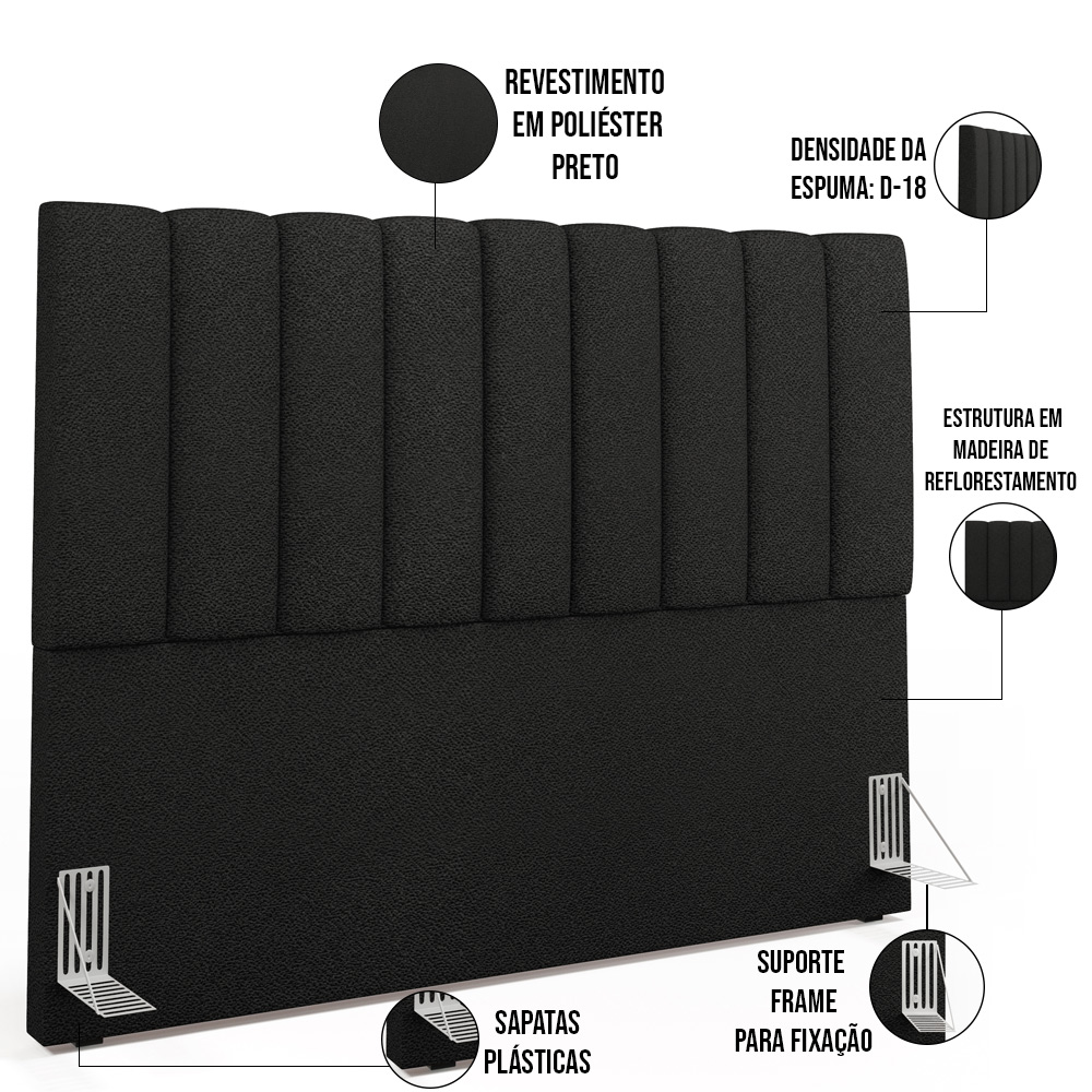 Cabeceira Cama Box Queen 160 cm Dália W01 Poliéster Preto - Lyam