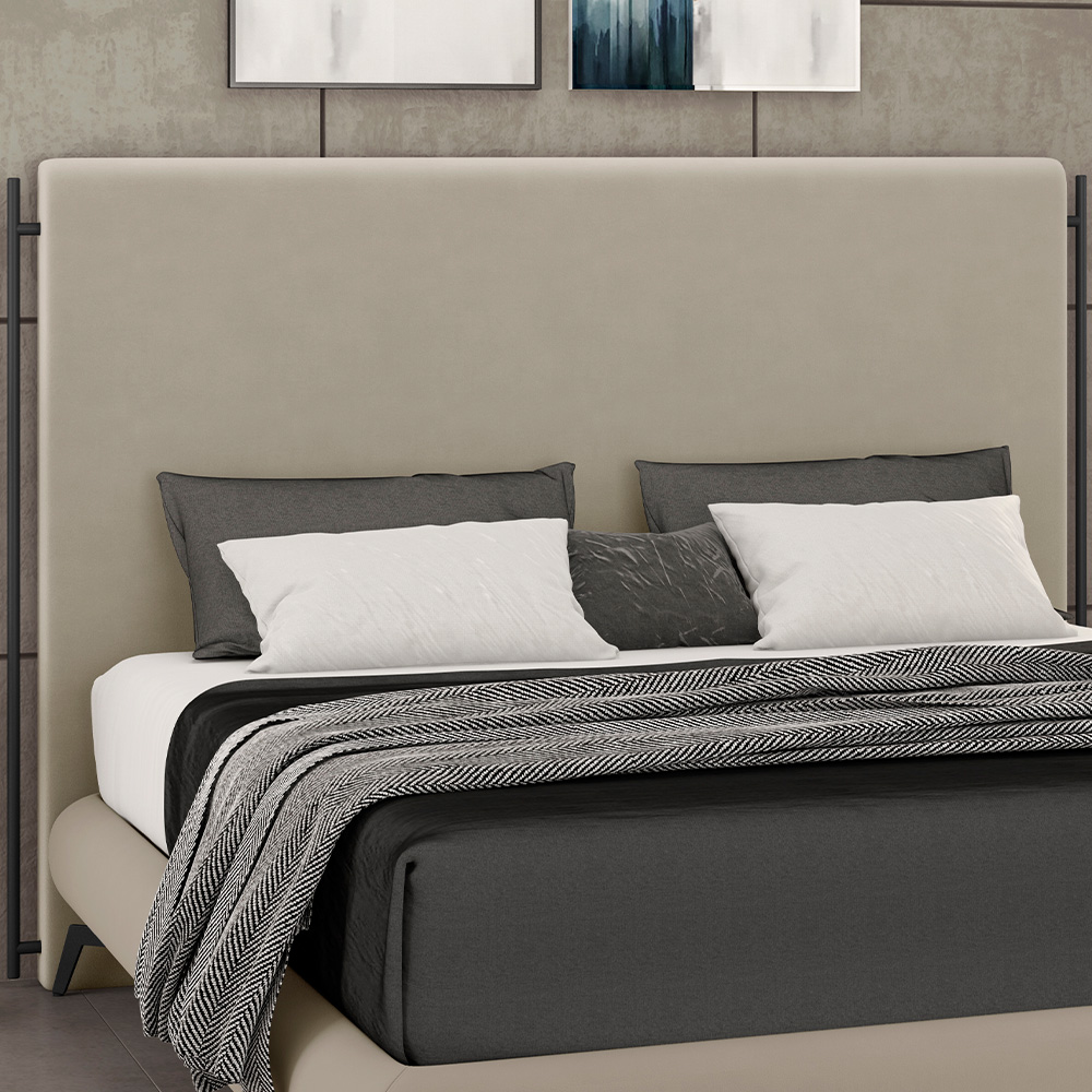 Cabeceira Cama Box Queen 160cm Estofada Goya P05 Suede Bege - Lyam Decor