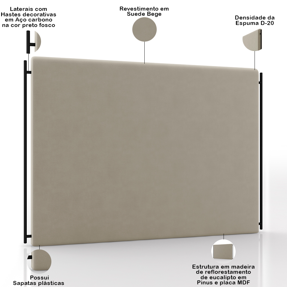 Cabeceira Cama Box Queen 160cm Estofada Goya P05 Suede Bege - Lyam Decor