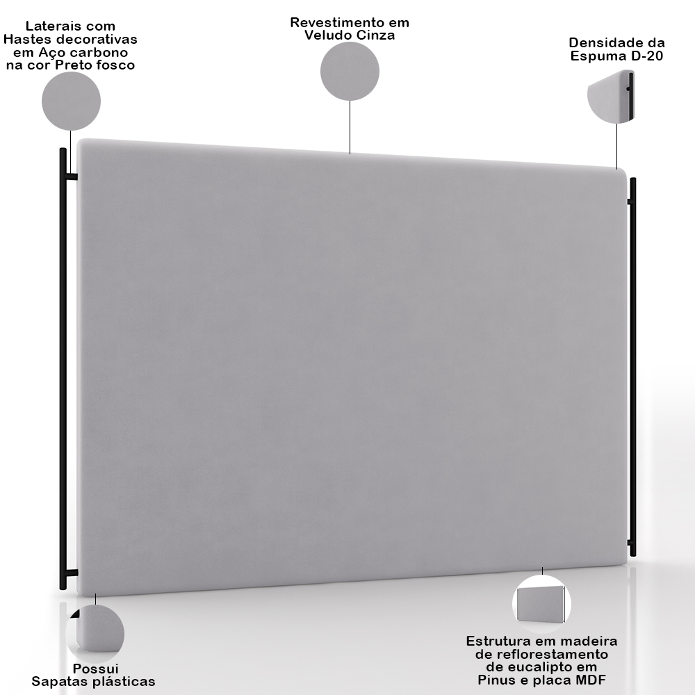 Cabeceira Cama Box Queen 160cm Estofada Goya P05 Veludo Cinza - Lyam Decor