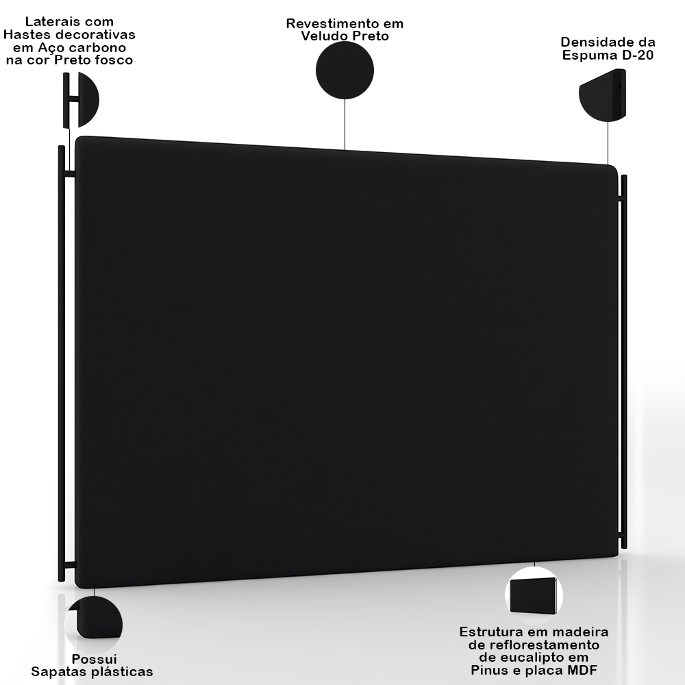 Cabeceira Cama Box Queen 160cm Estofada Goya P05 Veludo Preto - Lyam Decor