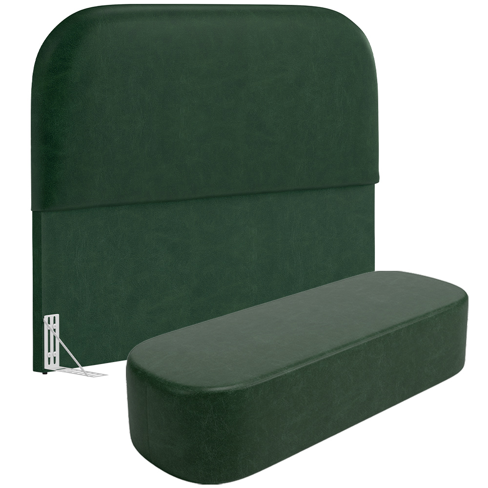 Cabeceira Cama Box Queen 160cm Lanna com Puff Recamier Doha W01 Couríssimo Verde - Lyam Decor