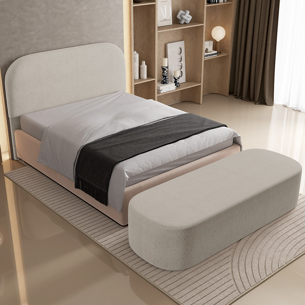 Cabeceira Cama Box Queen 160cm Lanna com Puff Recamier Doha W01 Linho Bege - Lyam Decor