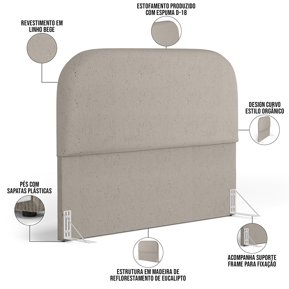 Cabeceira Cama Box Queen 160cm Lanna com Puff Recamier Doha W01 Linho Bege - Lyam Decor