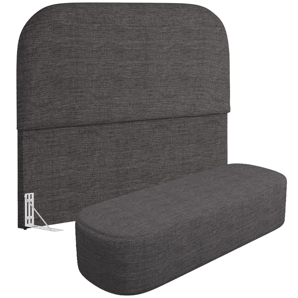 Cabeceira Cama Box Queen 160cm Lanna com Puff Recamier Doha W01 Linho Cinza Escuro - Lyam Decor