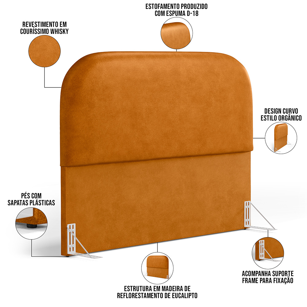 Cabeceira Cama Box Queen 160cm Orgânica Lanna W01 Couríssimo Whisky - Lyam Decor