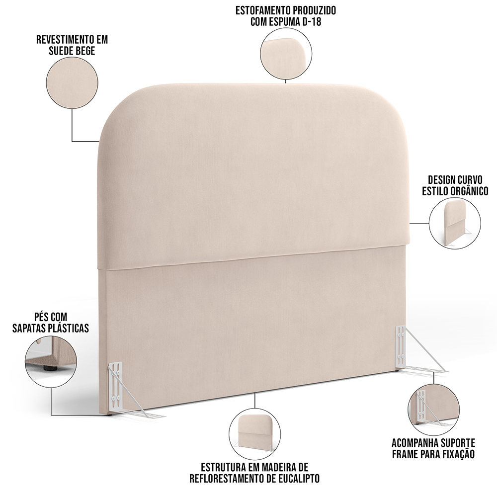 Cabeceira Cama Box Queen 160cm Orgânica Lanna W01 Suede Bege - Lyam Decor