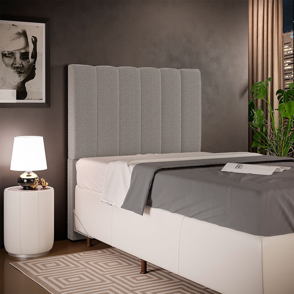 Cabeceira Cama Box Solteiro 100 cm Dália W01 Bouclê Bege - Lyam Decor