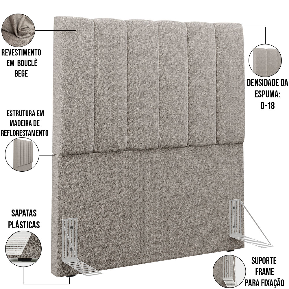 Cabeceira Cama Box Solteiro 100 cm Dália W01 Bouclê Bege - Lyam Decor