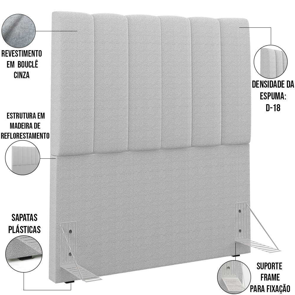 Cabeceira Cama Box Solteiro 100 cm Dália W01 Bouclê Cinza - Lyam Decor
