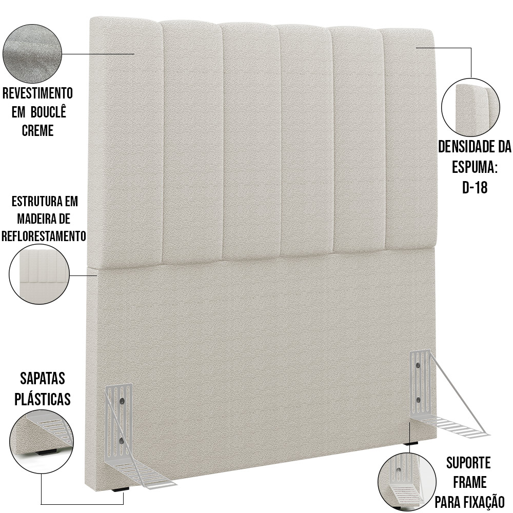 Cabeceira Cama Box Solteiro 100 cm Dália W01 Bouclê Creme - Lyam Decor