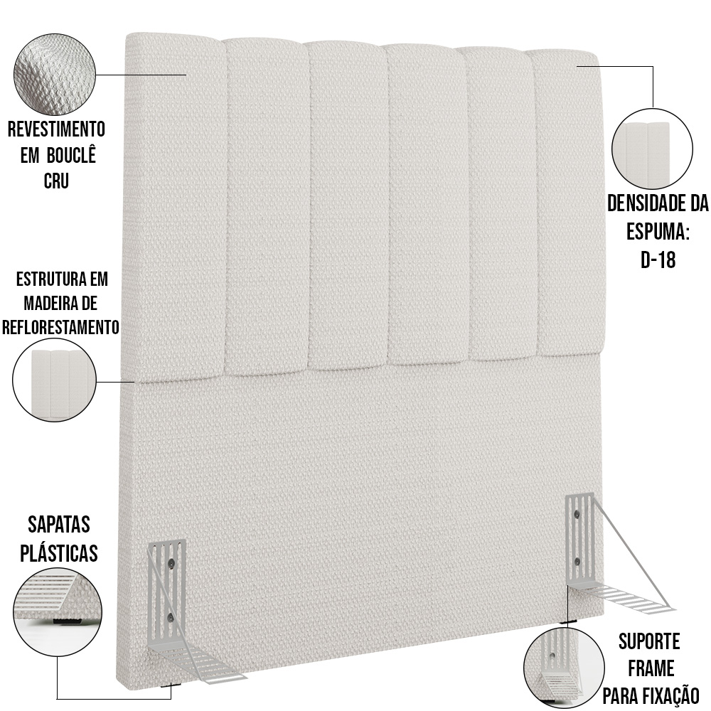 Cabeceira Cama Box Solteiro 100 cm Dália W01 Bouclê Cru - Lyam Decor