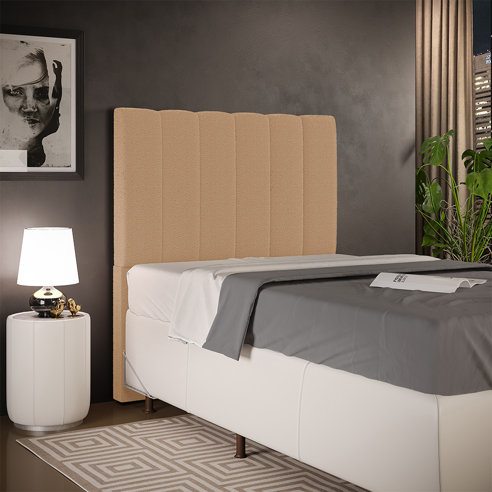 Cabeceira Cama Box Solteiro 100 cm Dália W01 Bouclê Mostarda - Lyam Decor