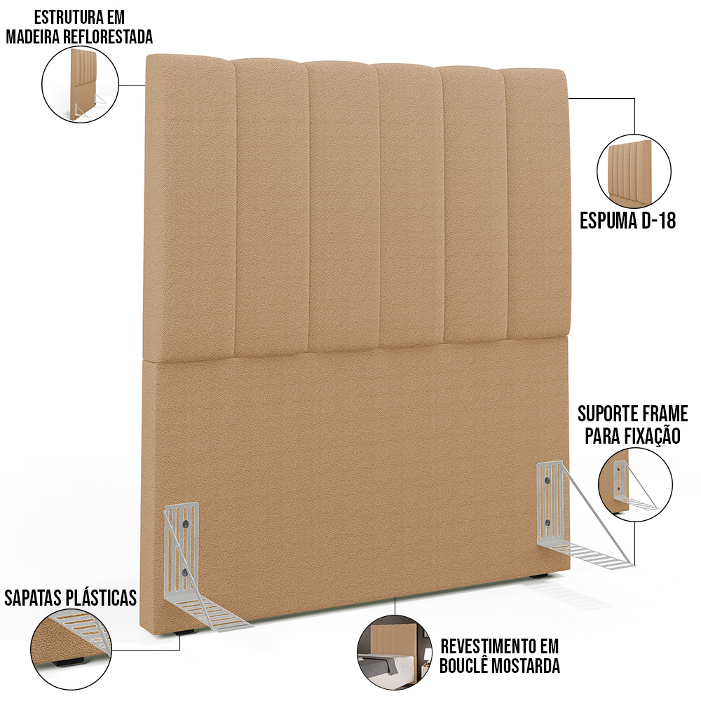Cabeceira Cama Box Solteiro 100 cm Dália W01 Bouclê Mostarda - Lyam Decor
