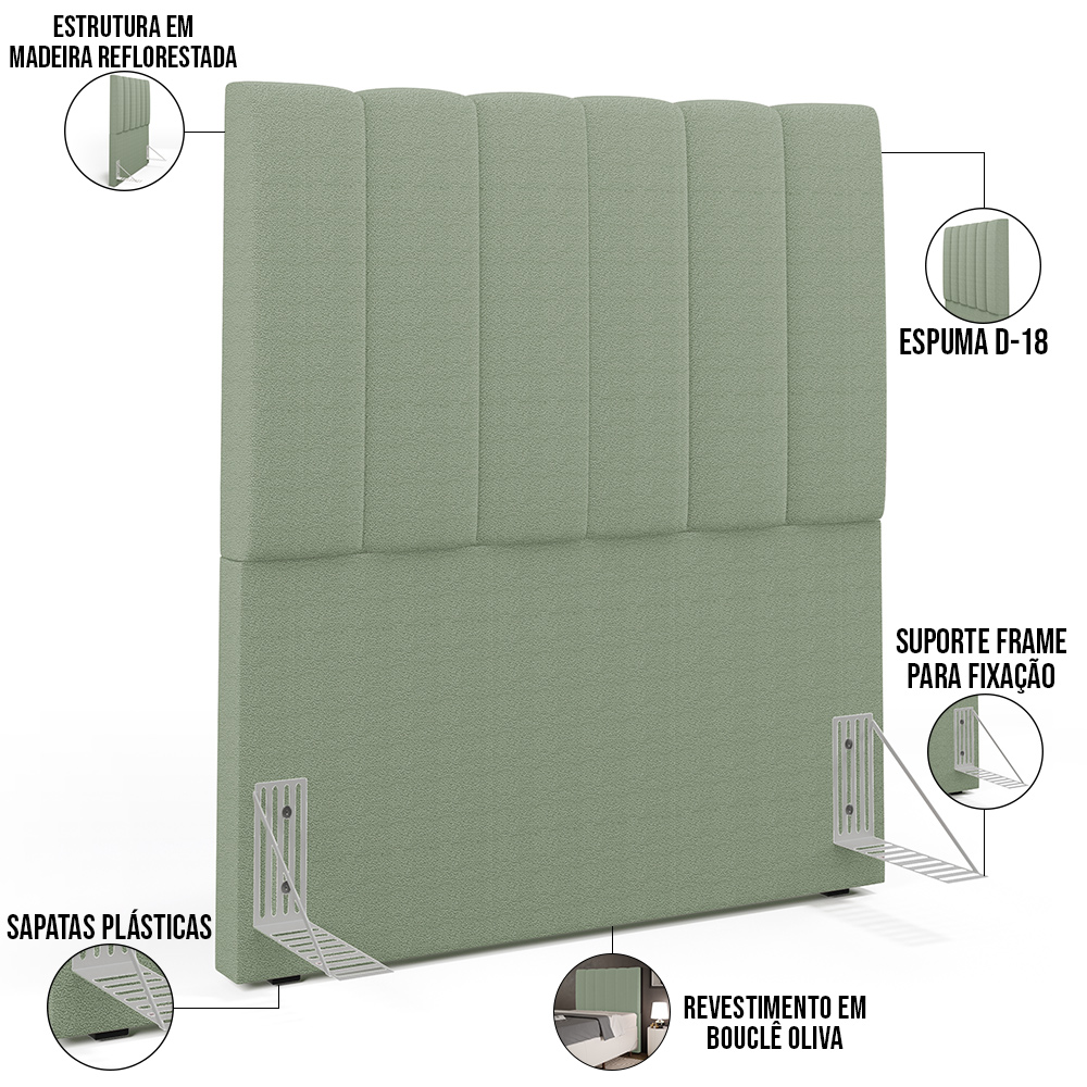 Cabeceira Cama Box Solteiro 100 cm Dália W01 Bouclê Oliva - Lyam Decor