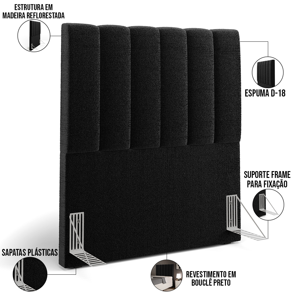 Cabeceira Cama Box Solteiro 100 cm Dália W01 Bouclê Preto - Lyam Decor