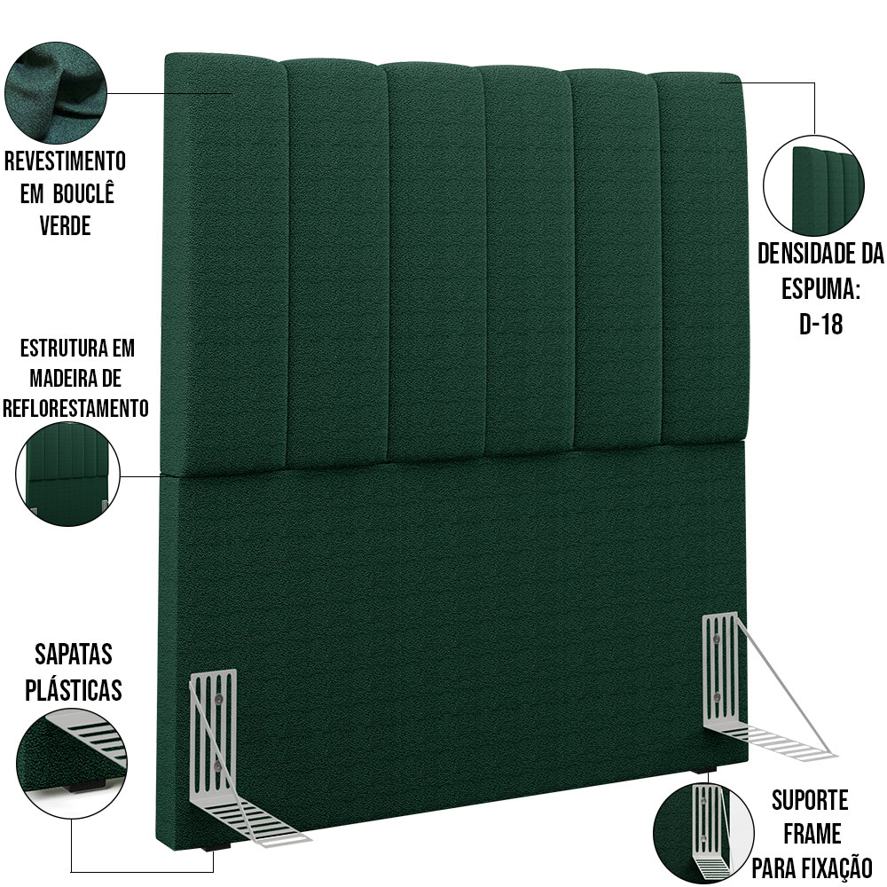 Cabeceira Cama Box Solteiro 100 cm Dália W01 Bouclê Verde - Lyam Decor