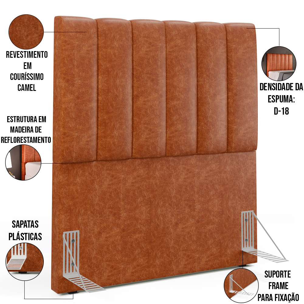 Cabeceira Cama Box Solteiro 100 cm Dália W01 Couríssimo Camel - Lyam Decor