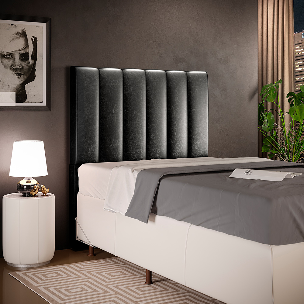 Cabeceira Cama Box Solteiro 100 cm Dália W01 Couríssimo Preto - Lyam Decor