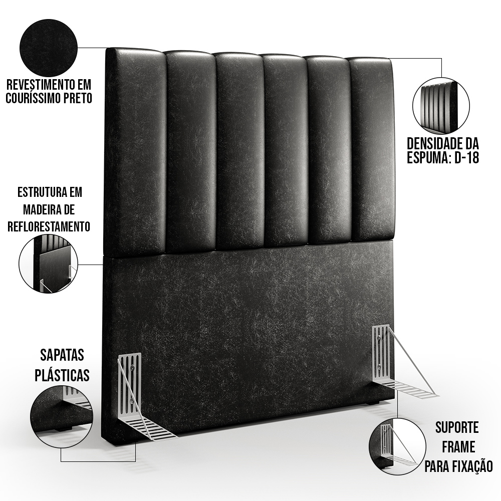 Cabeceira Cama Box Solteiro 100 cm Dália W01 Couríssimo Preto - Lyam Decor