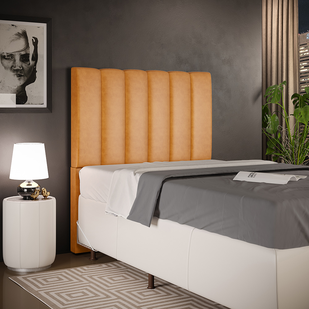 Cabeceira Cama Box Solteiro 100 cm Dália W01 Couríssimo Whisky - Lyam Decor