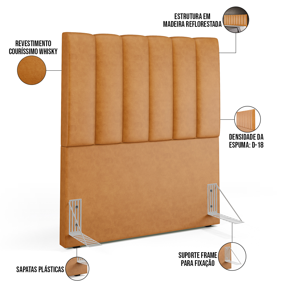 Cabeceira Cama Box Solteiro 100 cm Dália W01 Couríssimo Whisky - Lyam Decor