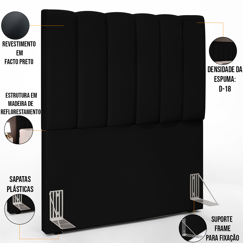 Cabeceira Cama Box Solteiro 100 cm Dália W01 Facto Preto - Lyam Decor