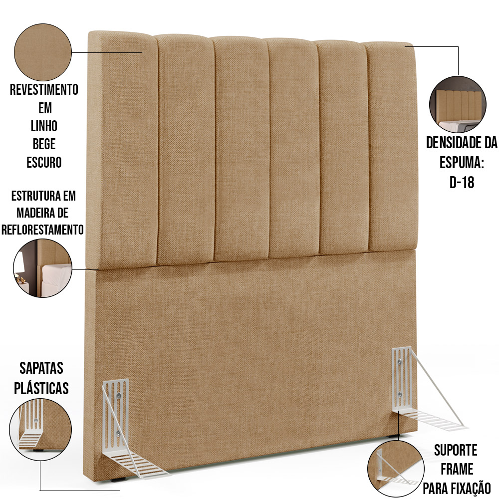 Cabeceira Cama Box Solteiro 100 cm Dália W01 Linho Bege Escuro - Lyam Decor