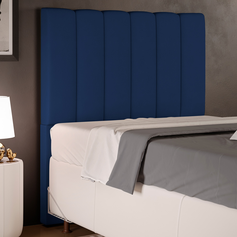 Cabeceira Cama Box Solteiro 100 cm Dália W01 Suede Azul Marinho - Lyam Decor