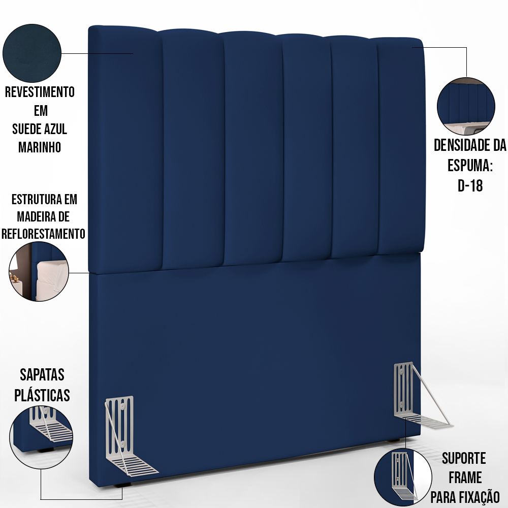Cabeceira Cama Box Solteiro 100 cm Dália W01 Suede Azul Marinho - Lyam Decor