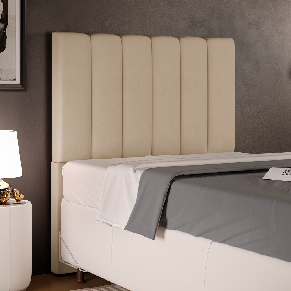 Cabeceira Cama Box Solteiro 100 cm Dália W01 Suede Bege - Lyam Decor