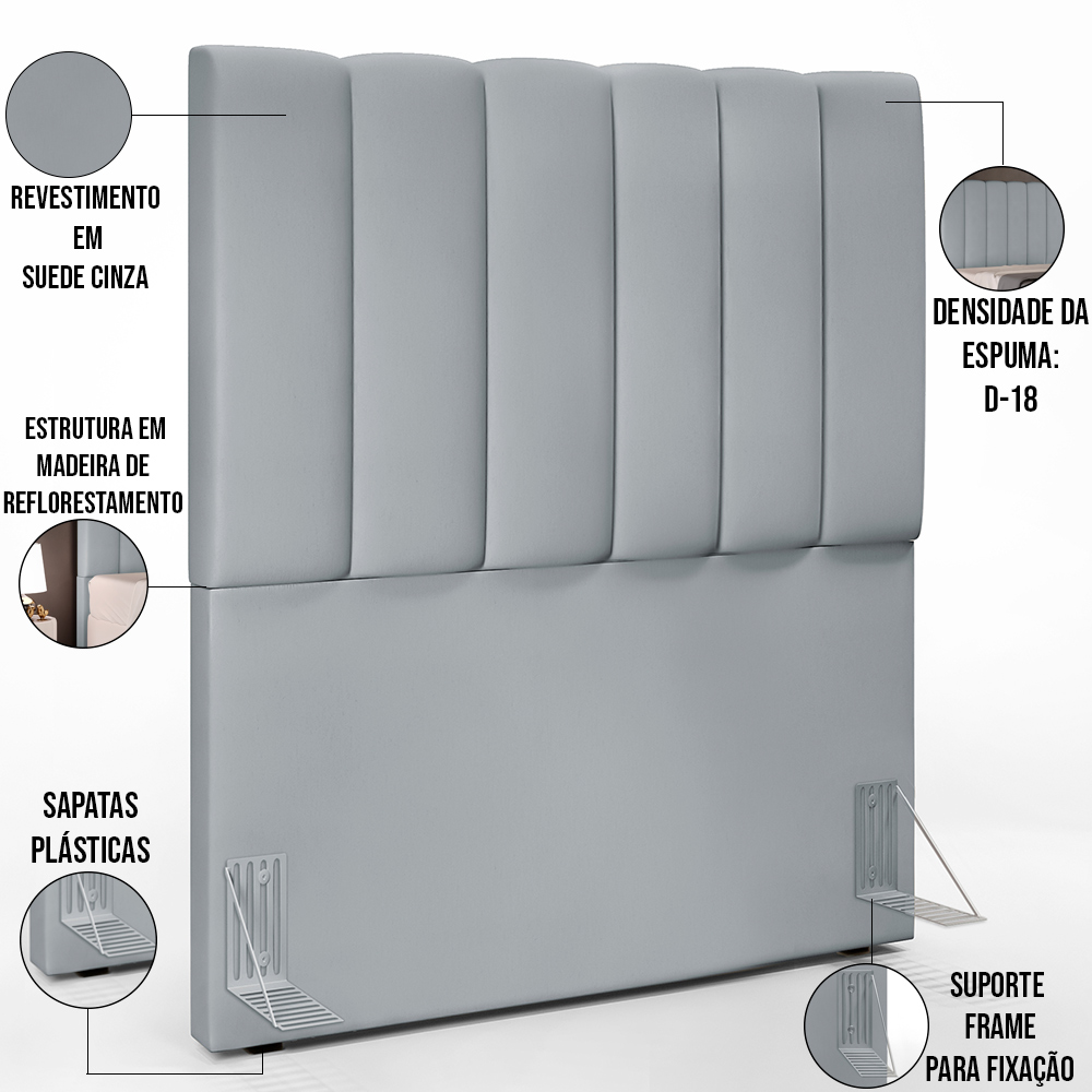 Cabeceira Cama Box Solteiro 100 cm Dália W01 Suede Cinza - Lyam Decor