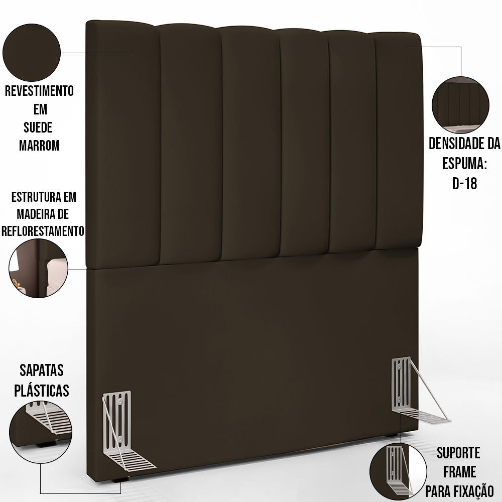Cabeceira Cama Box Solteiro 100 cm Dália W01 Suede Marrom - Lyam Decor