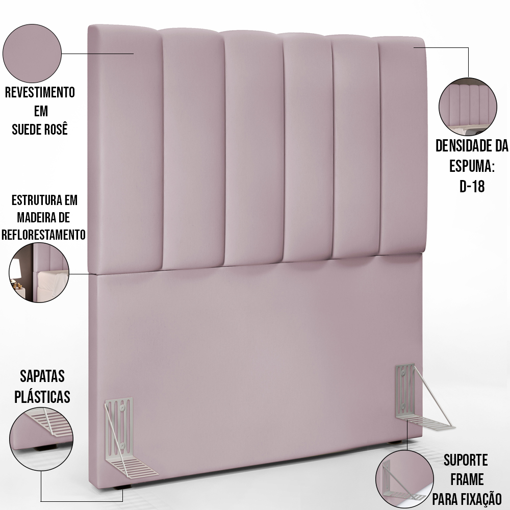 Cabeceira Cama Box Solteiro 100 cm Dália W01 Suede Rosê - Lyam Decor