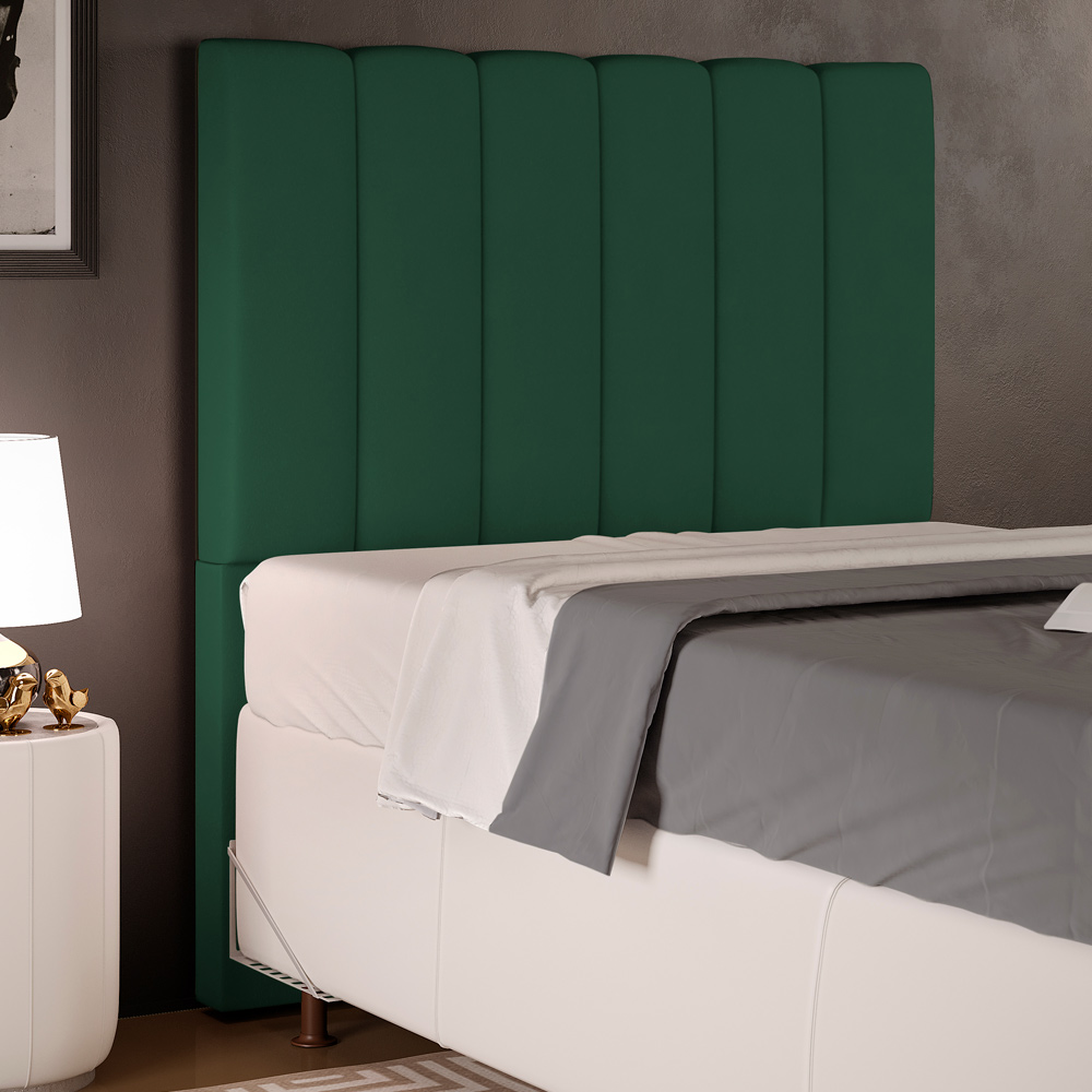 Cabeceira Cama Box Solteiro 100 cm Dália W01 Suede Verde Musgo - Lyam Decor