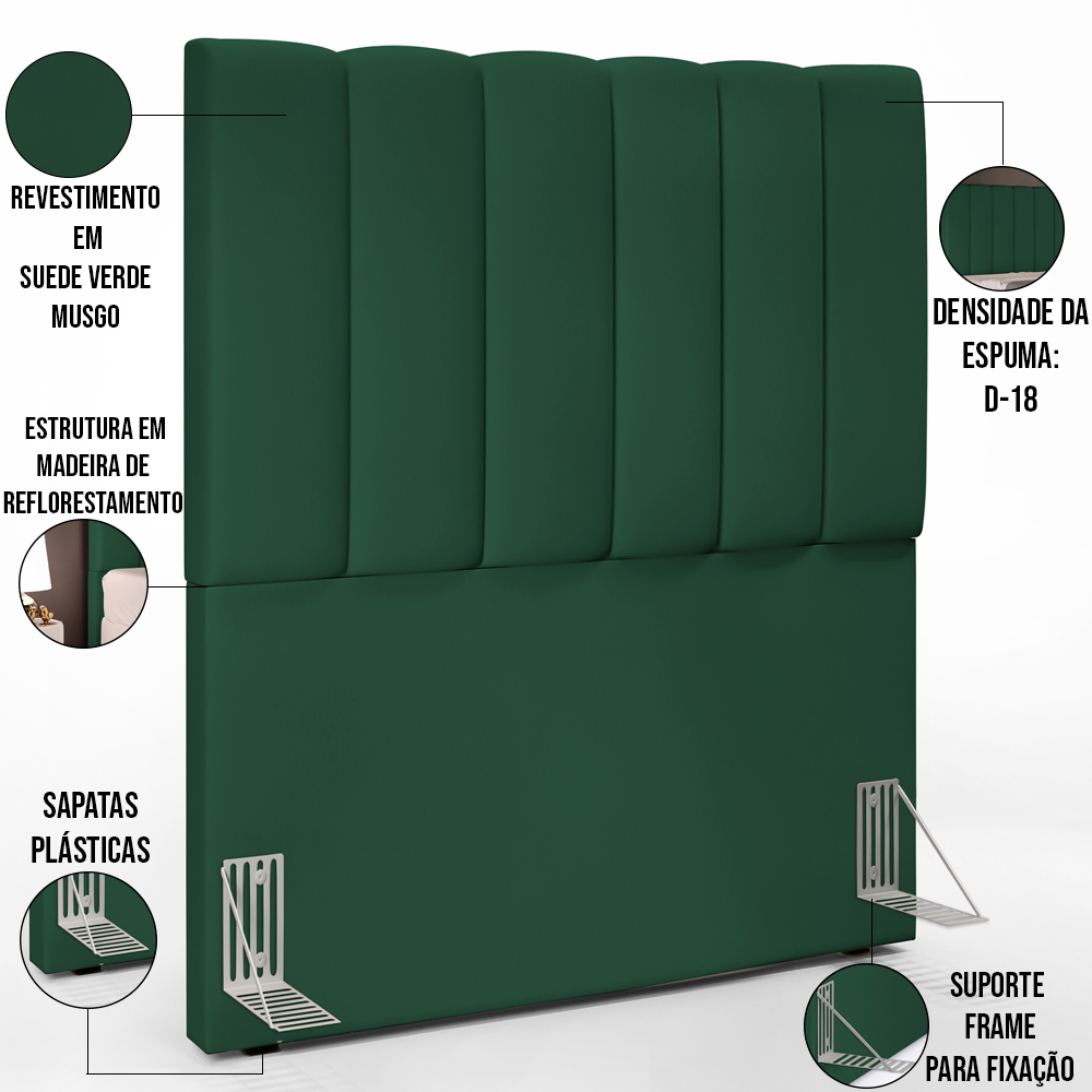 Cabeceira Cama Box Solteiro 100 cm Dália W01 Suede Verde Musgo - Lyam Decor
