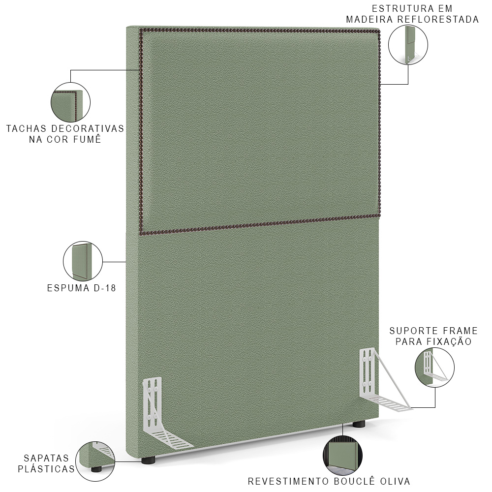 Cabeceira Cama Box Solteiro Com Tachas 100 cm Vicenza L02 Bouclê Oliva - Lyam Decor