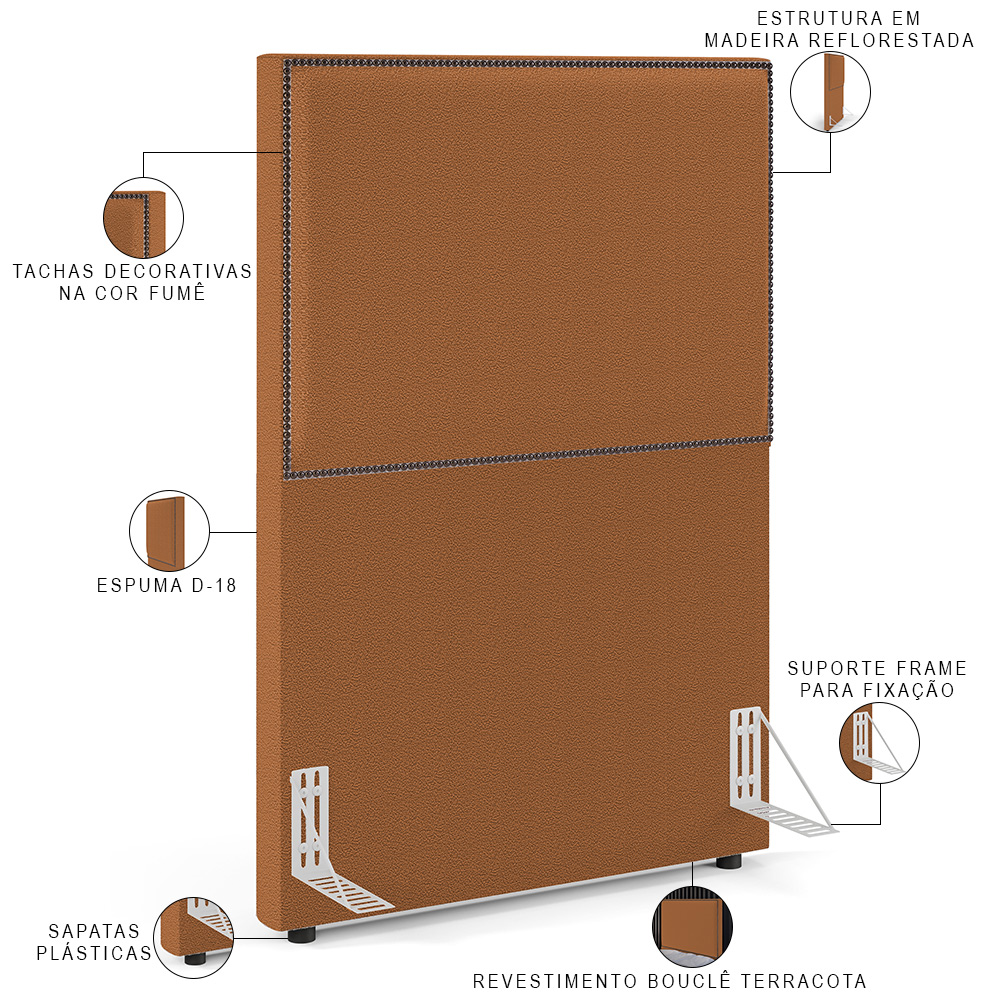Cabeceira Cama Box Solteiro Com Tachas 100 cm Vicenza L02 Bouclê Terracota - Lyam Decor