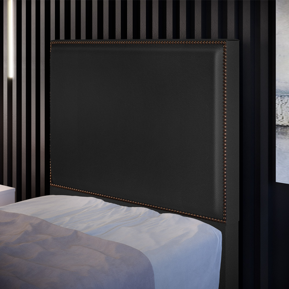 Cabeceira Cama Box Solteiro Com Tachas 100 cm Vicenza L02 Couríssimo Preto - Lyam Decor