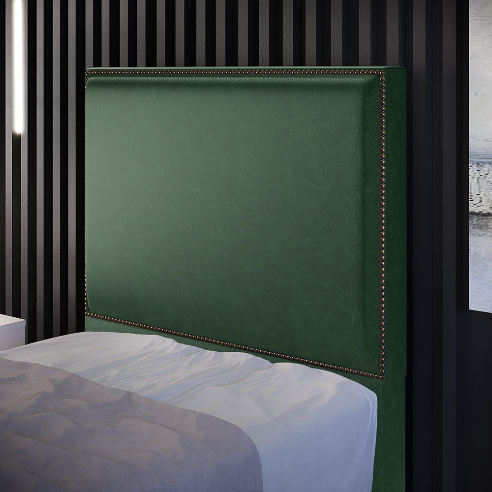 Cabeceira Cama Box Solteiro Com Tachas 100 cm Vicenza L02 Facto Verde Musgo - Lyam Decor