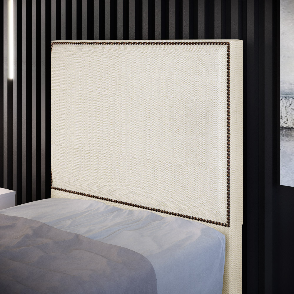 Cabeceira Cama Box Solteiro Com Tachas 100 cm Vicenza L02 Linho Champagne - Lyam Decor